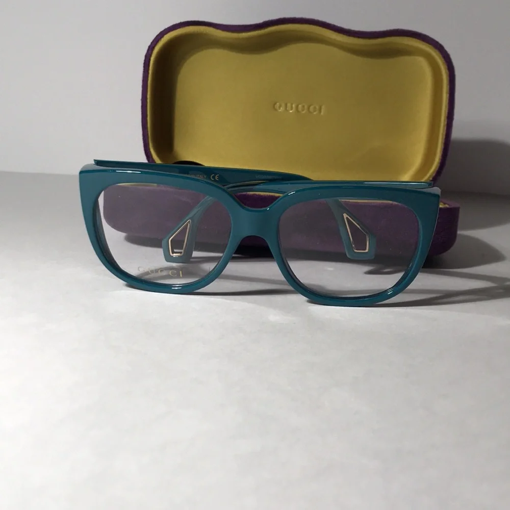 New Authentic Gucci GG0470O 003 Women’s Teal Cat-Eye Eyeglasses
